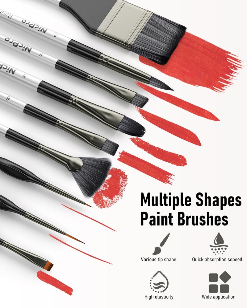 Nicpro 36pcs Paint Brush Set, Professional Paintbrushes with Palette Knife and Cloth Roll, Suitable for Artists and Beginners for Acrylic Painting, Oil, Watercolor, Gouache - Image 3
