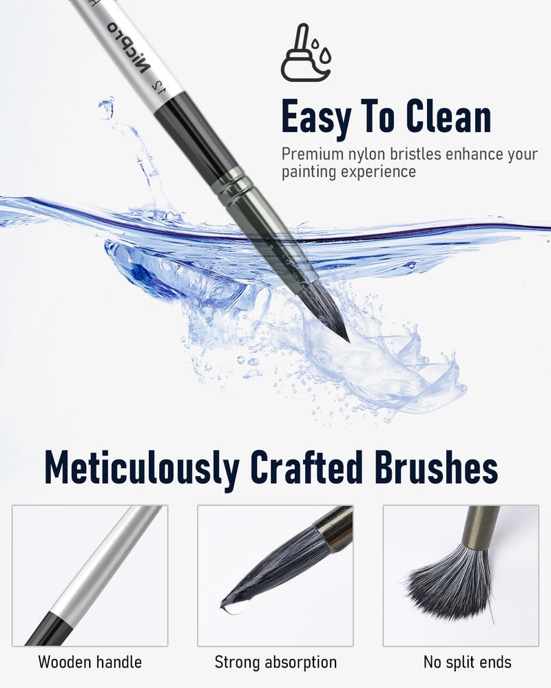 Nicpro 36pcs Paint Brush Set, Professional Paintbrushes with Palette Knife and Cloth Roll, Suitable for Artists and Beginners for Acrylic Painting, Oil, Watercolor, Gouache - Image 4