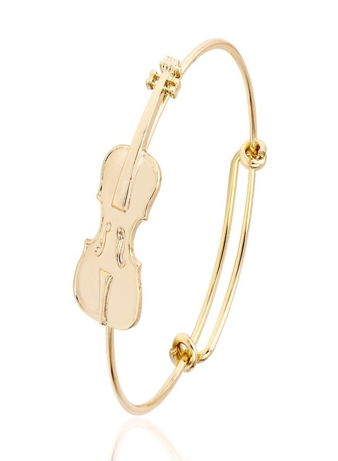 SENFAI Music Lover Violin Stretch Bangle Bracelet Jewelry Gifts (Gold) - Image 1