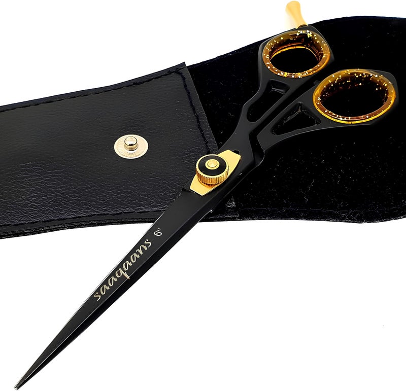 Saaqaans SQR01 Professional Hairdressing Scissor Perfect for Hair SalonBarberHairdresser and Home use to Trim your HaircutBeardMoustache Comes with Beautiful Black PouchCase