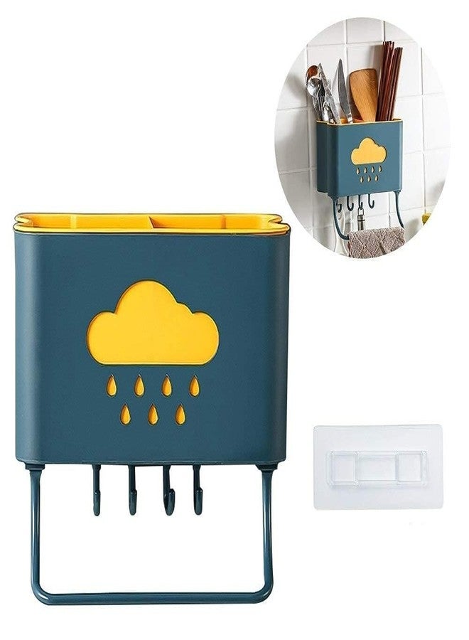 APURK Kitchen Storage Cloud Series Plastic Cutlery Holder for Spoon Towel Wall Hanging 4 Hooks with Mounted Self Adhesive Shelf Basket (Pack of 1, Multi-Color) - Image 5