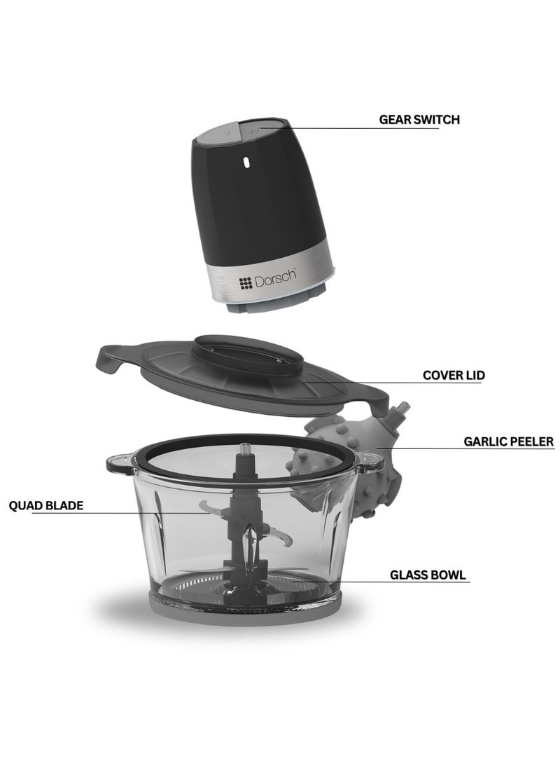 Danish Design Chopper | 300W Powerful Motor, Stainless Steel Blades | 2L Capacity, One-Touch Control | Multi-Functions | Easy to Clean, BPA-Free, Durable | Includes Garlic Peeler | 2-Year Warranty