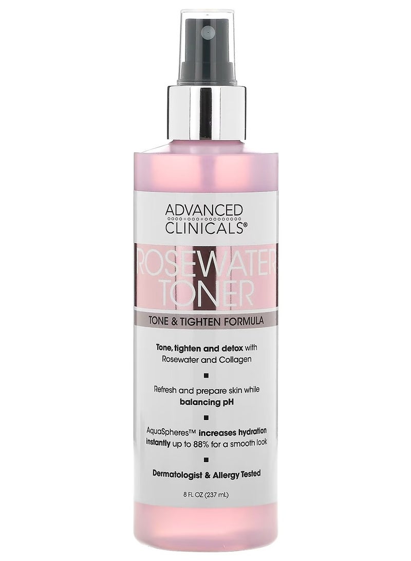 Advanced Clinicals Rosewater Toner Tone Tighten Formula  8 fl oz 237 ml