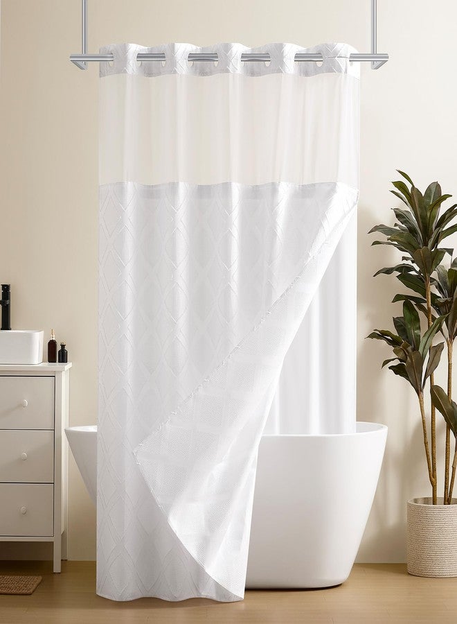 downluxe No Hook Shower Curtain with Snap in Liner,White Waffle Fabric Shower Curtain Set for Bathroom,Hotel Style Double-Layer Waterproofing Curtains 71W x 74L - Image 1