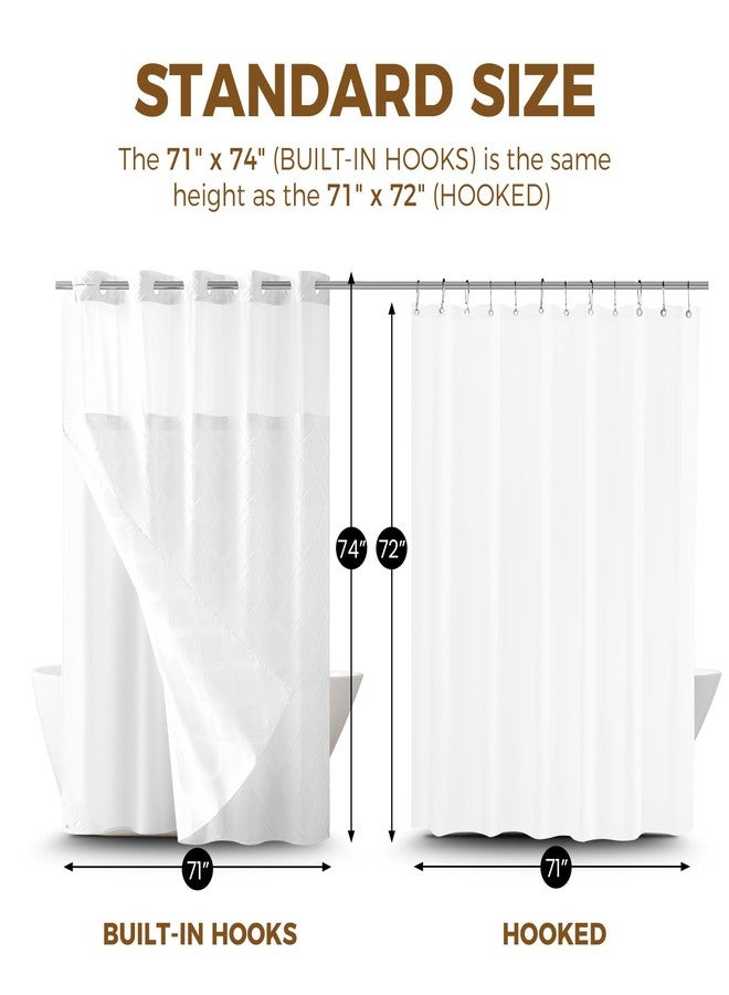 downluxe No Hook Shower Curtain with Snap in Liner,White Waffle Fabric Shower Curtain Set for Bathroom,Hotel Style Double-Layer Waterproofing Curtains 71W x 74L - Image 2