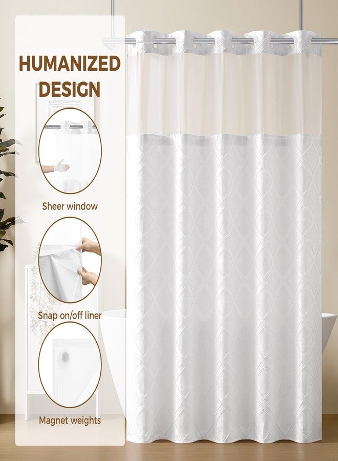 downluxe No Hook Shower Curtain with Snap in Liner,White Waffle Fabric Shower Curtain Set for Bathroom,Hotel Style Double-Layer Waterproofing Curtains 71W x 74L - Image 3