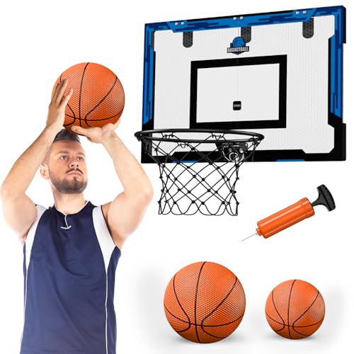 HYES 24 x 16 Large Basketball Hoop Indoor for Adults Over The Door Basketball Hoop with Sturdy Backboard Big Basketball Toys Gifts Ideas for Man Kids Teens Boys Girls Blue - Image 1