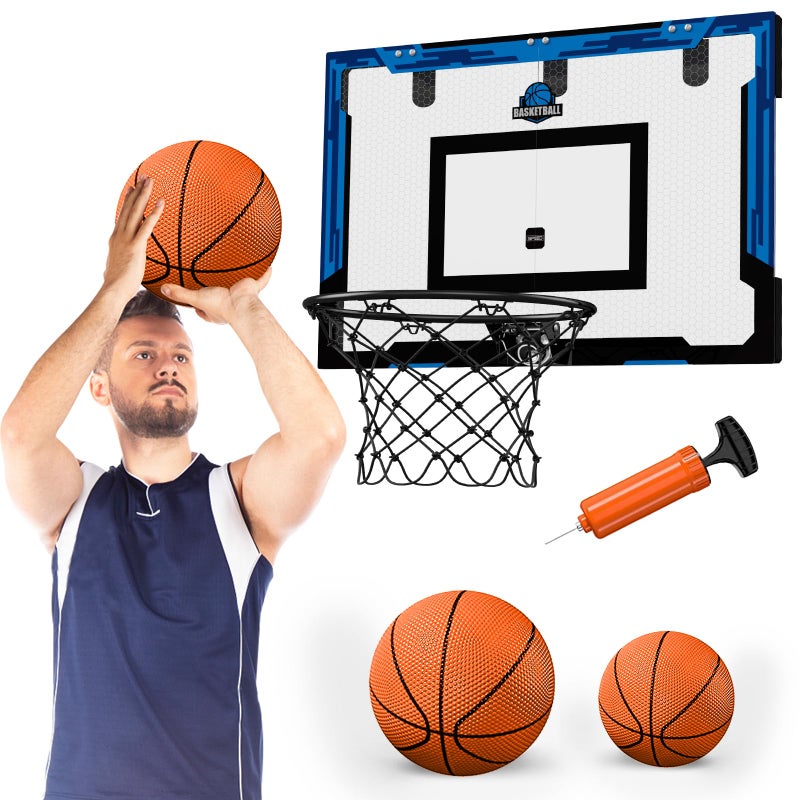 HYES 24 x 16 Large Basketball Hoop Indoor for Adults Over The Door Basketball Hoop with Sturdy Backboard Big Basketball Toys Gifts Ideas for Man Kids Teens Boys Girls Blue - Image 3