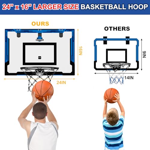 HYES 24 x 16 Large Basketball Hoop Indoor for Adults Over The Door Basketball Hoop with Sturdy Backboard Big Basketball Toys Gifts Ideas for Man Kids Teens Boys Girls Blue - Image 5