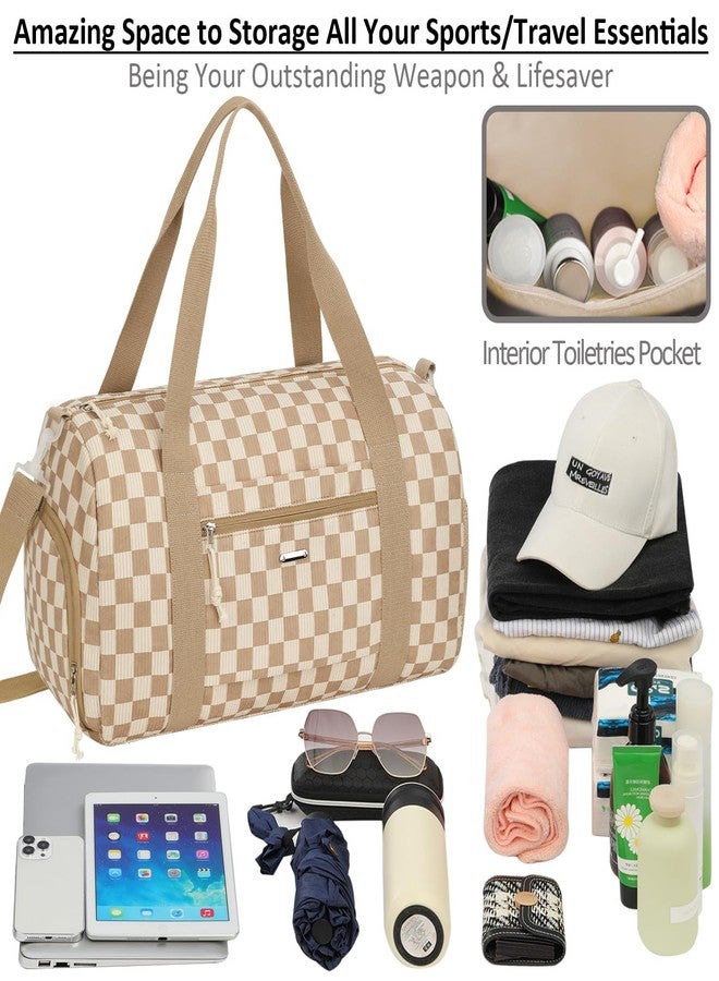 Vankor Gym Bag for Women with Shoe Compartment Waterproof, Sports Duffle Bag for Travel Duffel Weekender Carry on Beach Yoga Overnight Luggage Mommy Maternity Hospital Bag, Corduroy Checkered Brown, Medium - Image 5