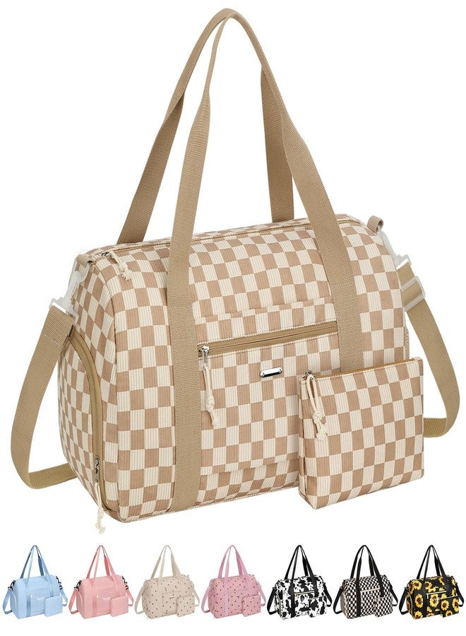 Vankor Gym Bag for Women with Shoe Compartment Waterproof, Sports Duffle Bag for Travel Duffel Weekender Carry on Beach Yoga Overnight Luggage Mommy Maternity Hospital Bag, Corduroy Checkered Brown, Medium - Image 1