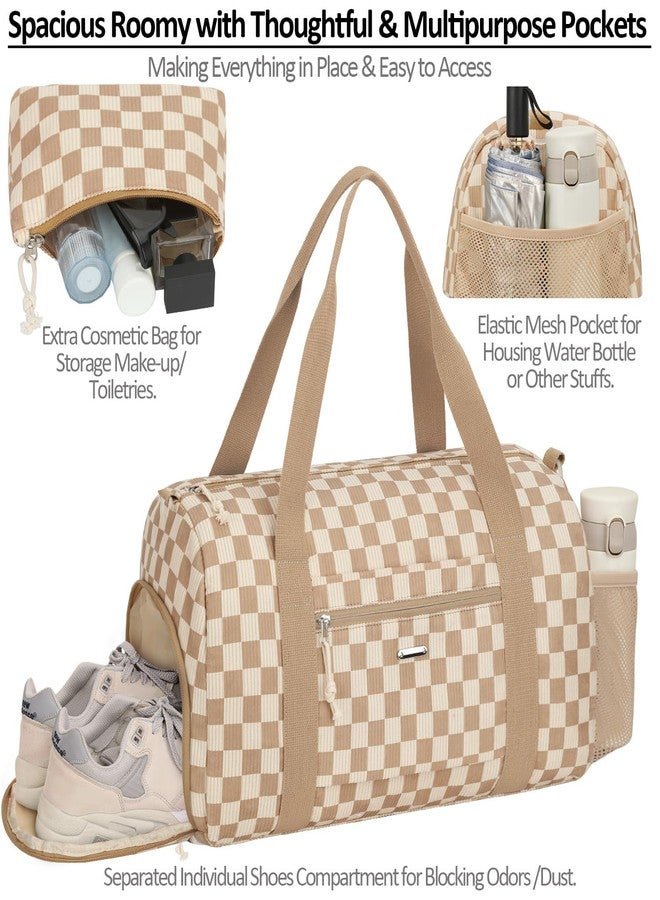 Vankor Gym Bag for Women with Shoe Compartment Waterproof, Sports Duffle Bag for Travel Duffel Weekender Carry on Beach Yoga Overnight Luggage Mommy Maternity Hospital Bag, Corduroy Checkered Brown, Medium - Image 4
