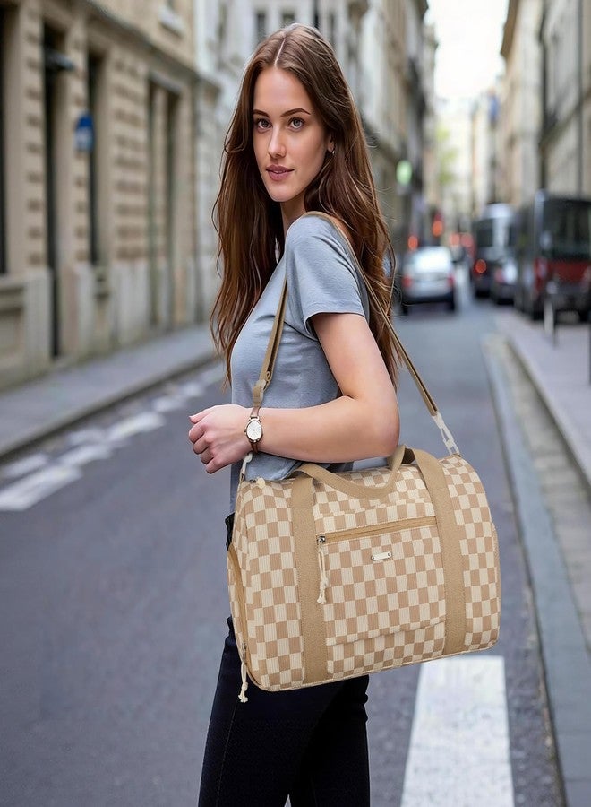 Vankor Gym Bag for Women with Shoe Compartment Waterproof, Sports Duffle Bag for Travel Duffel Weekender Carry on Beach Yoga Overnight Luggage Mommy Maternity Hospital Bag, Corduroy Checkered Brown, Medium - Image 2