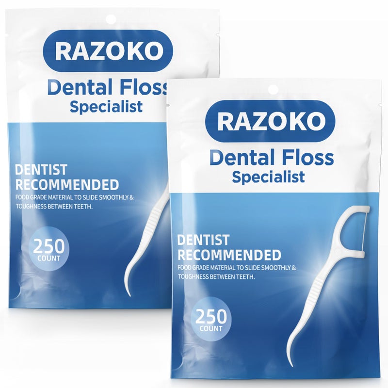 RAZOKO Dental Floss Picks High Pull Toothpicks Sticks,Professional Clean Floss Picks,Unflavored Disposable Flossers Refill Pack 500Pcs - Image 1