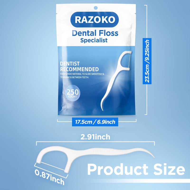 RAZOKO Dental Floss Picks High Pull Toothpicks Sticks,Professional Clean Floss Picks,Unflavored Disposable Flossers Refill Pack 500Pcs - Image 2