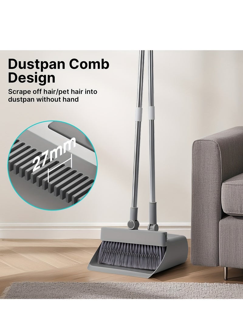 XiuWoo 4 in 1 broom and dustpan set, broom and dustpan combination set with hidden scraper and floor brush, long handle scraper, for home office mall, indoor and outdoor broom, cleaning gadgets - Image 3