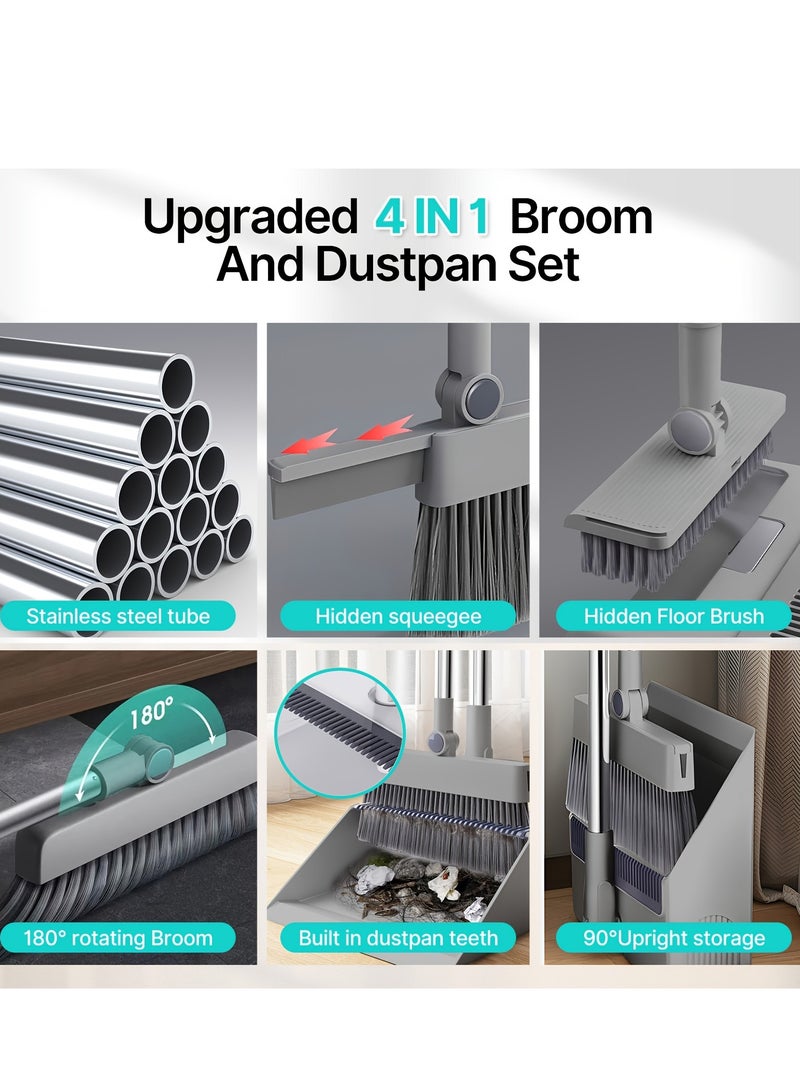 XiuWoo 4 in 1 broom and dustpan set, broom and dustpan combination set with hidden scraper and floor brush, long handle scraper, for home office mall, indoor and outdoor broom, cleaning gadgets - Image 5