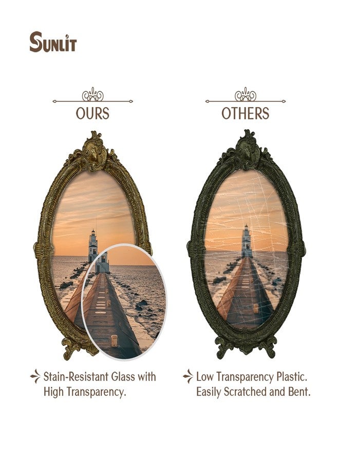 Sunlit Vintage Picture Frame 5x7 Inch, Oval Antique Photo Frames with Glass Front, Luxury Photo Display, Tabletop Wall Hanging, Gift Ideas, Brown - Image 3