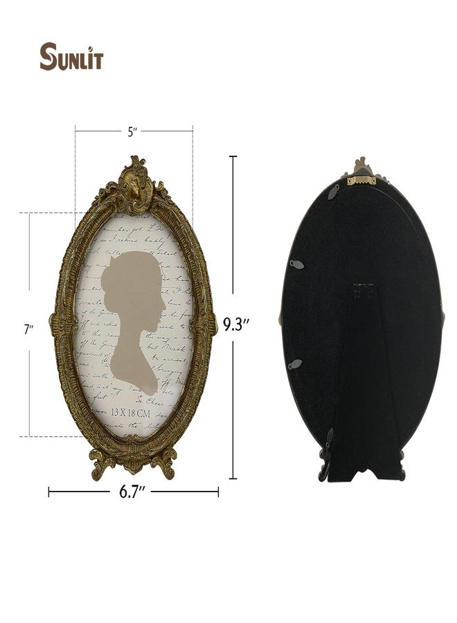 Sunlit Vintage Picture Frame 5x7 Inch, Oval Antique Photo Frames with Glass Front, Luxury Photo Display, Tabletop Wall Hanging, Gift Ideas, Brown - Image 2