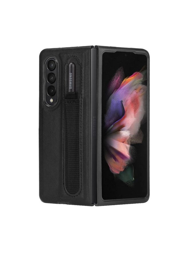 Generic Case Cover For Samsung Galaxy Z Fold3 5G Vintage Texture Phone Case with Pen Slot Black 