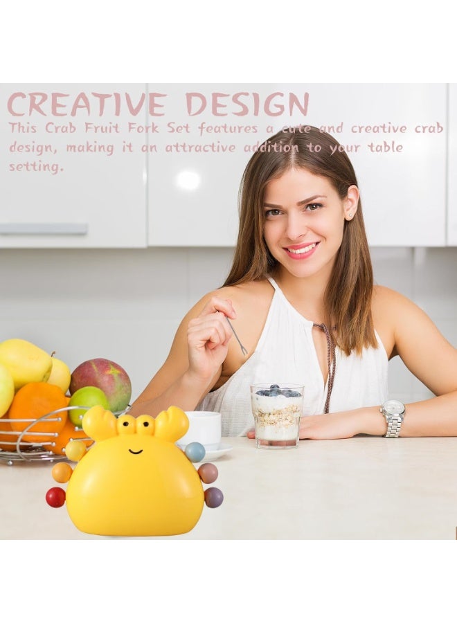 روعة مجموعة شوكات فواكه مع وعاء تخزين على شكل سرطان البحر - شوكات حلوى وسلطة من الفولاذ المقاوم للصدأ للبالغين والأطفال - أدوات مائدة ساحرة للمنزل والمقاهي والمطاعم (أصفر) - Image 2