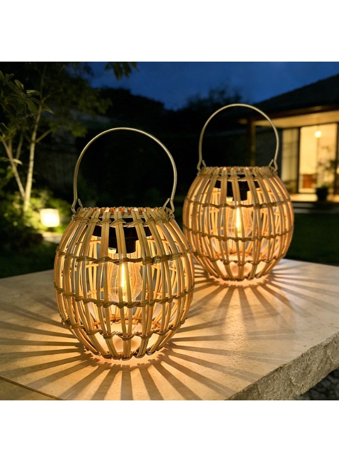 Zarmanuae Solar Outdoor Lanterns, Hanging Rattan Lantern Handwoven Garden Lights Solar lamp Waterproof for Outside, Idea for Yard Gazebo Patio Pergola Pathway Front Porch Decor, 2 Pack - Image 1