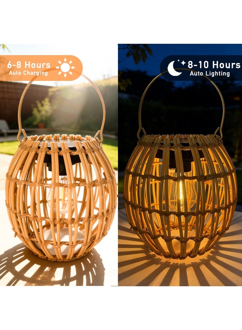 Zarmanuae Solar Outdoor Lanterns, Hanging Rattan Lantern Handwoven Garden Lights Solar lamp Waterproof for Outside, Idea for Yard Gazebo Patio Pergola Pathway Front Porch Decor, 2 Pack - Image 3