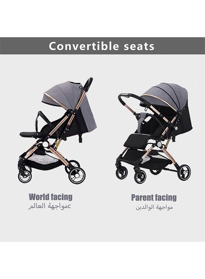 TodyJeyHo Reversible Trip Stroller,Excellent Shocker,Forward & Parent Facing,Wide Cannopy,5-Point Safety Harness,Reversible Handle,Easy to Fold,0-36Months,black - Image 2