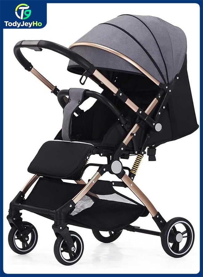 TodyJeyHo Reversible Trip Stroller,Excellent Shocker,Forward & Parent Facing,Wide Cannopy,5-Point Safety Harness,Reversible Handle,Easy to Fold,0-36Months,black - Image 1