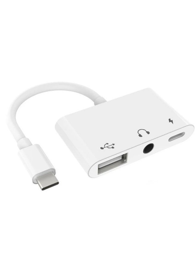 CF USB-C to USB Port 3.5mm Audio Charging 3-in-1 Converter Extender (No Power Required) Video Audio Sync Connector (White) - Image 1