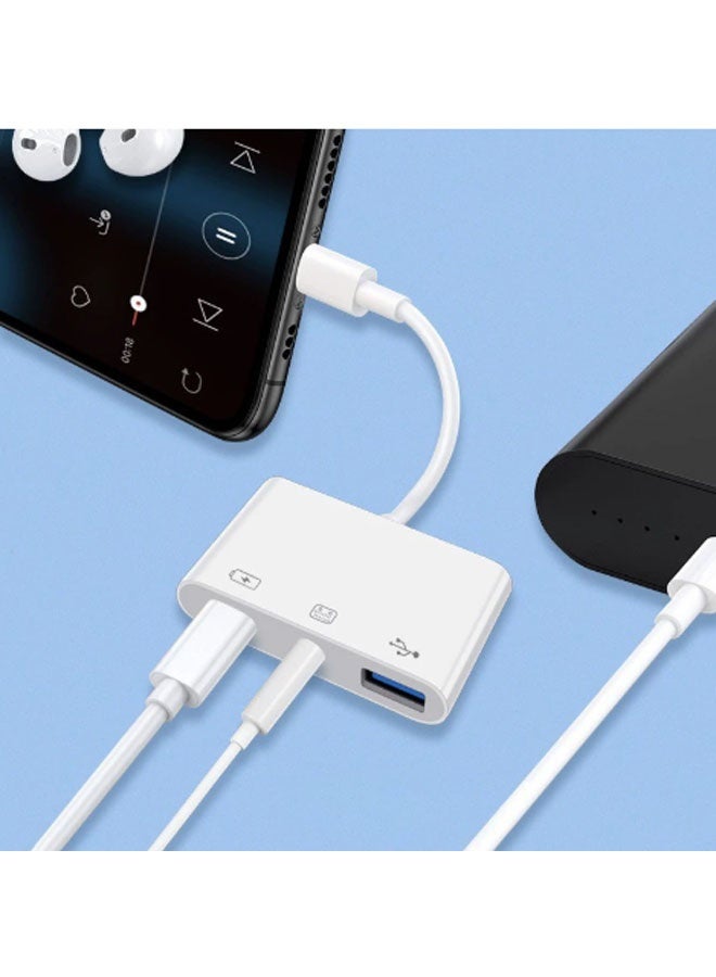 CF USB-C to USB Port 3.5mm Audio Charging 3-in-1 Converter Extender (No Power Required) Video Audio Sync Connector (White) - Image 2