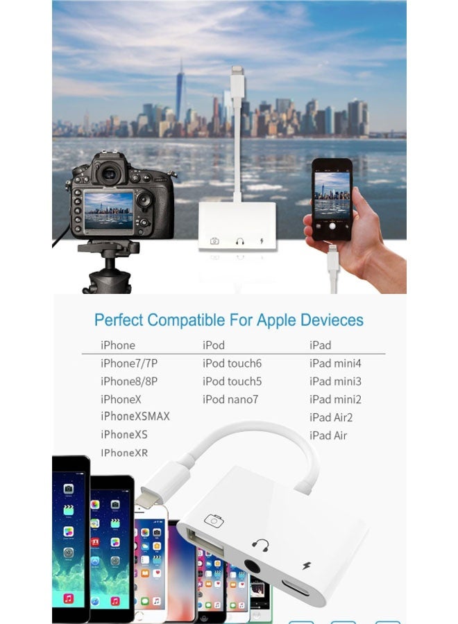 CF USB-C to USB Port 3.5mm Audio Charging 3-in-1 Converter Extender (No Power Required) Video Audio Sync Connector (White) - Image 5