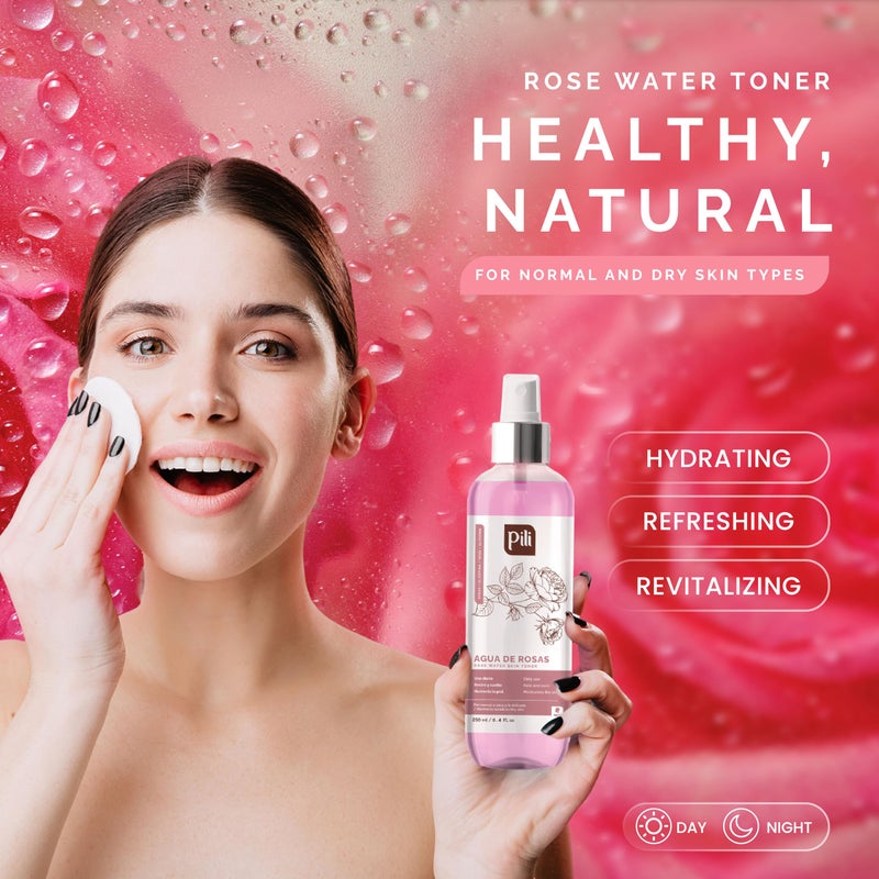 PILI Rose Water, Facial Toner for Sensitive Skin. Refreshes, Tones and moisturizes with The Softness of The Natural Extract of Roses and Glycerin. 8.4 oz - Image 4