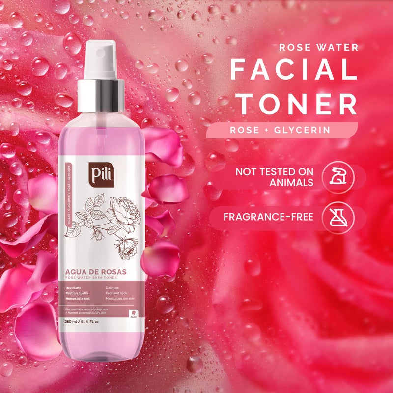 PILI Rose Water, Facial Toner for Sensitive Skin. Refreshes, Tones and moisturizes with The Softness of The Natural Extract of Roses and Glycerin. 8.4 oz - Image 5