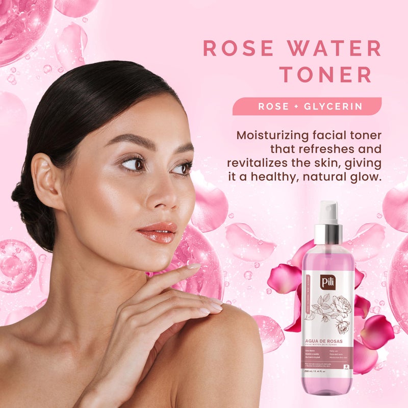 PILI Rose Water, Facial Toner for Sensitive Skin. Refreshes, Tones and moisturizes with The Softness of The Natural Extract of Roses and Glycerin. 8.4 oz - Image 2