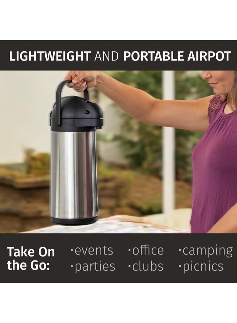Hoasis Coffee Carafe with Pump, 1.6L Stainless Steel Insulated Thermal Flask, Push-type Portable Hot Water/Coffee/Tea/Drinks Dispenser, Car Insulated Water Bottle, Anti-scald Thermos Pot for Camp, Home, Travel, Hotel, Party - Image 4