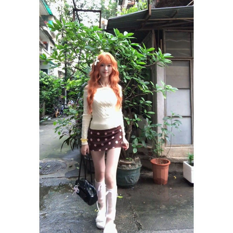 Brown Polka Dot Print Bodycon Mini Skirt for Women - Image 5