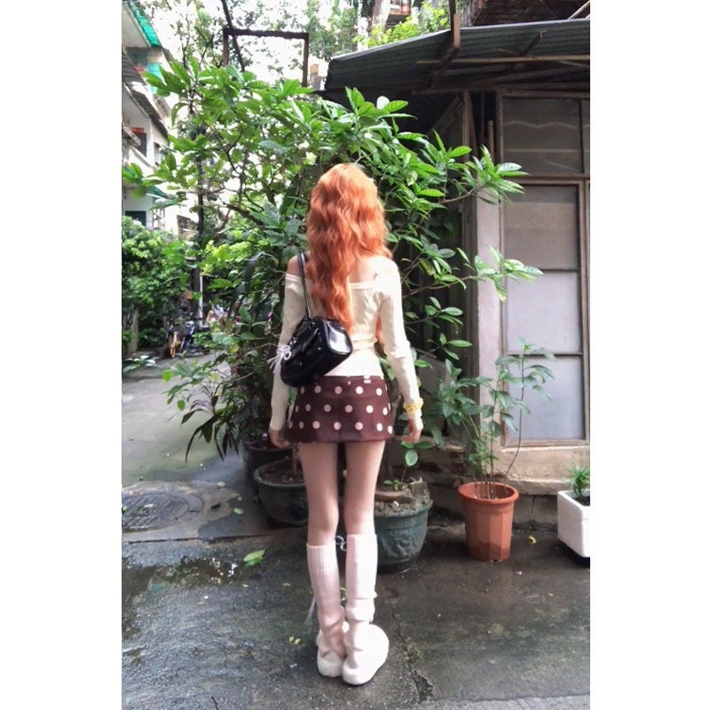 Brown Polka Dot Print Bodycon Mini Skirt for Women - Image 2