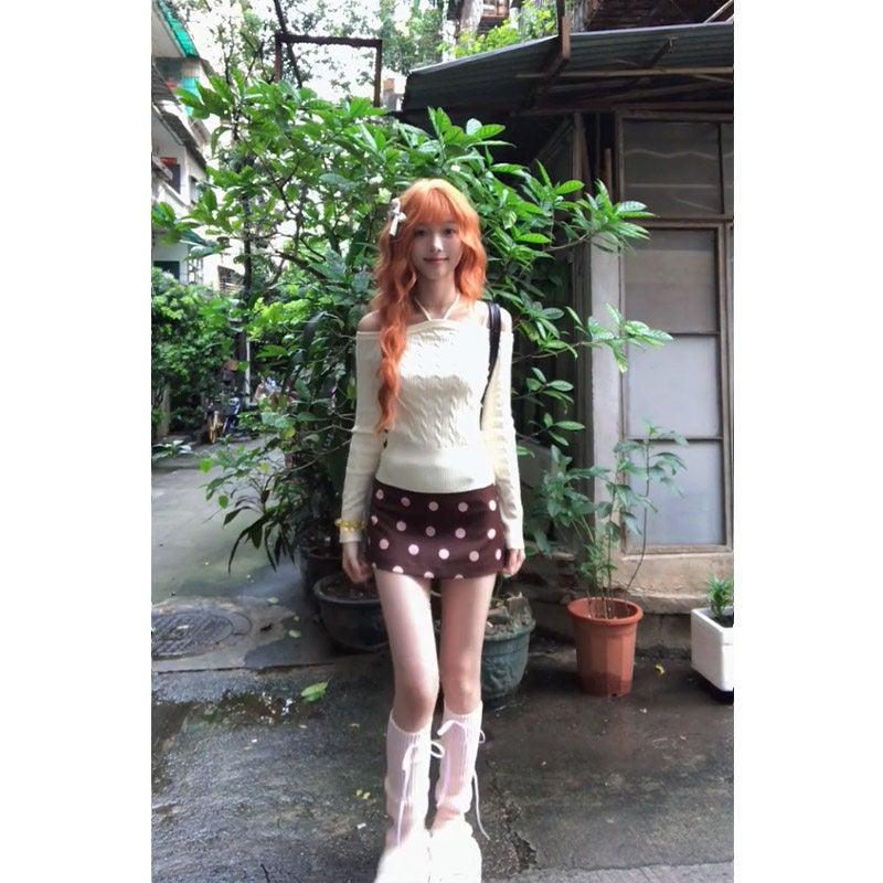 Brown Polka Dot Print Bodycon Mini Skirt for Women - Image 3