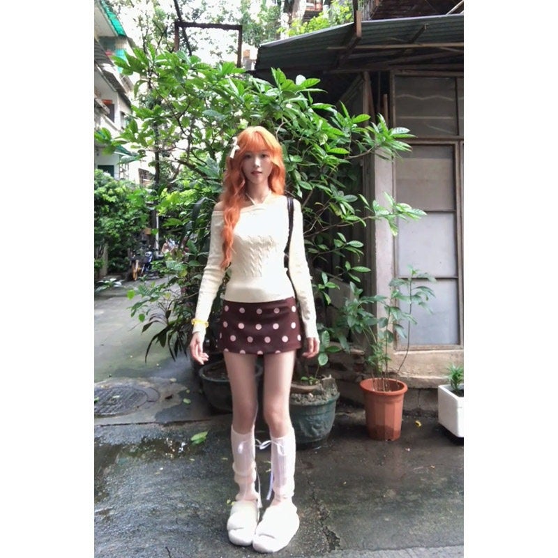 Brown Polka Dot Print Bodycon Mini Skirt for Women - Image 4