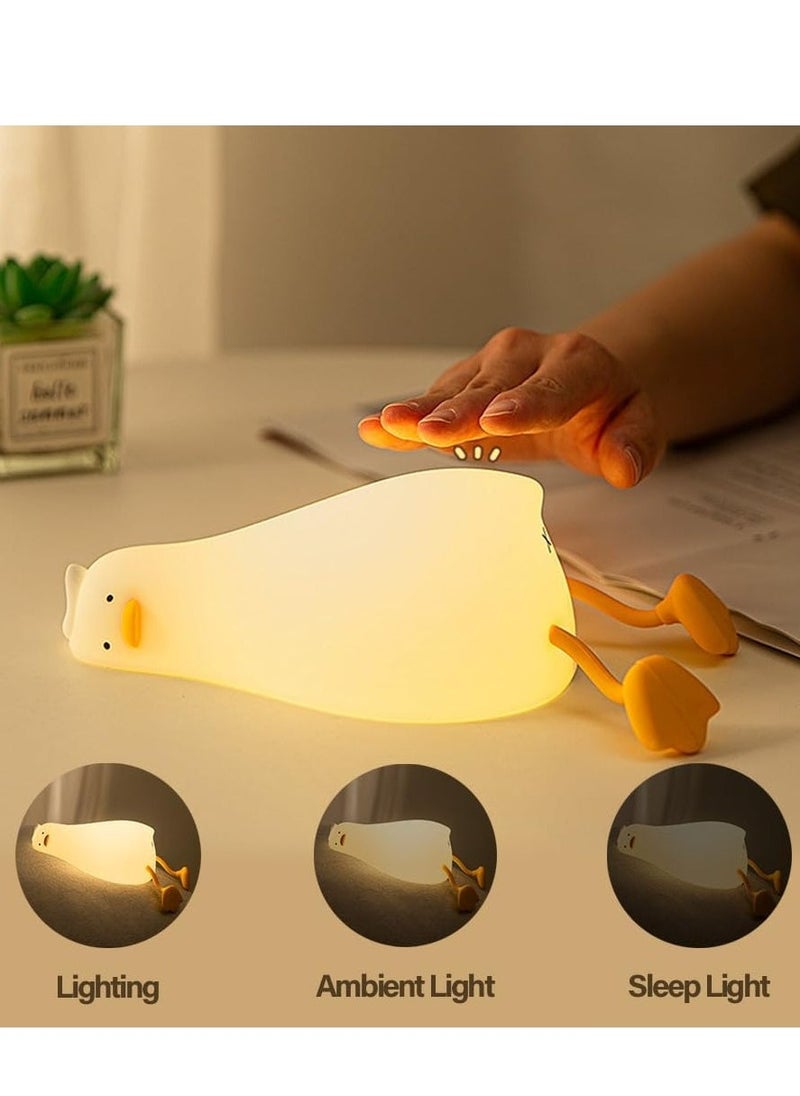 ELTRAZONE مصباح الليل البط المسطح اللطيف، 3 مستويات من التعتيم لمصباح الأطفال، بط مطاطي مضيء من السيليكون، مصباح لمسي قابل لإعادة الشحن، أفضل هدية للأطفال، الصغار والبالغين، ديكور غرفة مثالي - Image 2