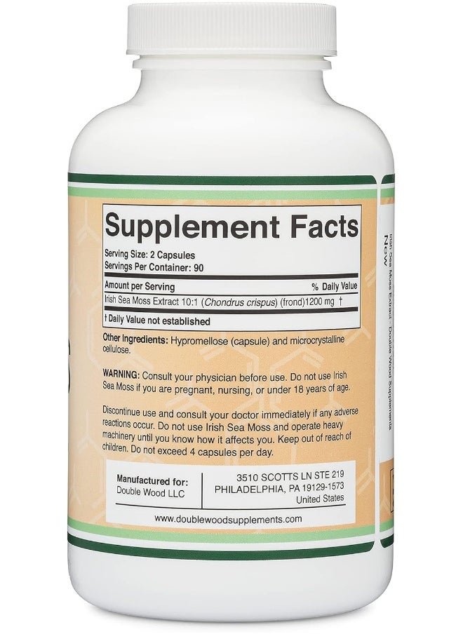 Double Wood Supplements - Irish Sea Moss Capsules, More Potent Than Sea Moss Gel Extract (180 Count, 1,200mg per Serving) (from Wildcrafted and Raw Chondrus Crispus) Nutrient Rich Superfood High in Minerals by Double Wood - Image 1