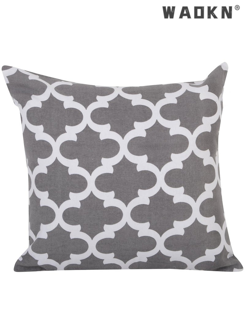 WAOKN Modern Sofa Printed Pillow Covers Set of 4，Decorative Square Throw Pillow Cover,Indoor & Outdoor Cotton Cushion Cases, Geometric Design Grey Pillowcases for Home Sofa - Bed - Couch 18 x 18 Inch - Image 2