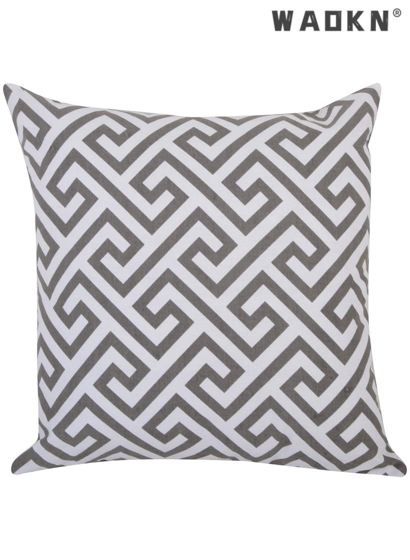 WAOKN Modern Sofa Printed Pillow Covers Set of 4，Decorative Square Throw Pillow Cover,Indoor & Outdoor Cotton Cushion Cases, Geometric Design Grey Pillowcases for Home Sofa - Bed - Couch 18 x 18 Inch - Image 5