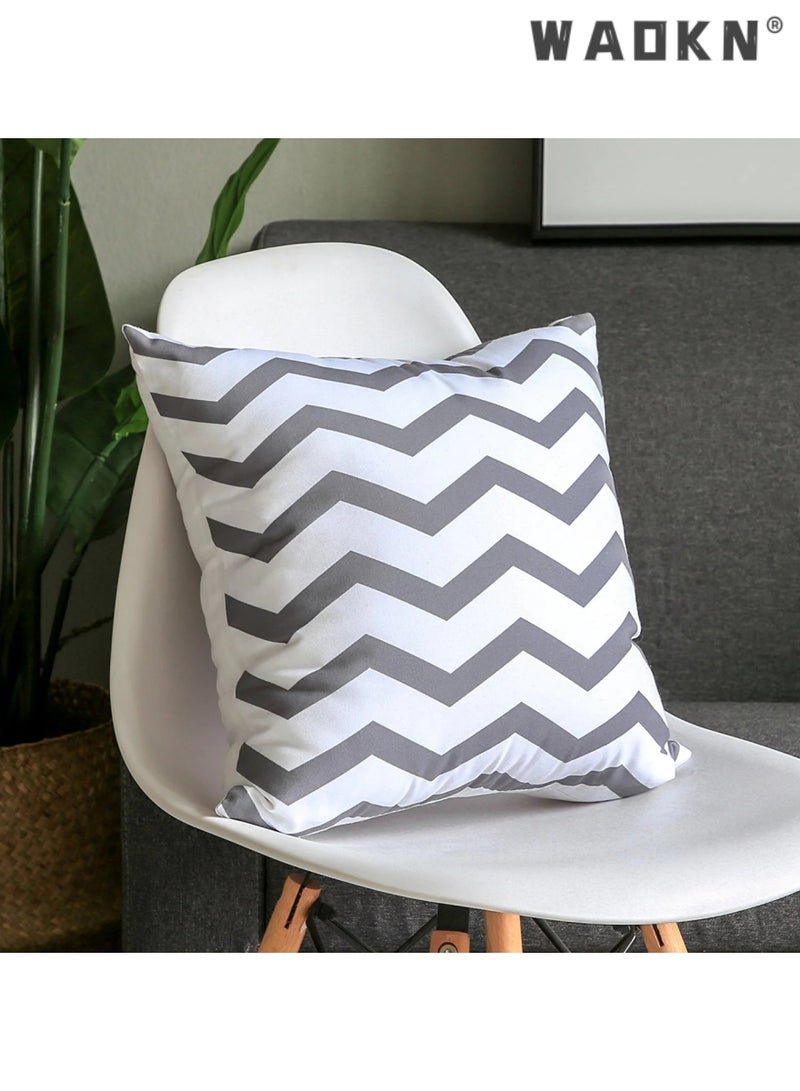WAOKN Modern Sofa Printed Pillow Covers Set of 4，Decorative Square Throw Pillow Cover,Indoor & Outdoor Cotton Cushion Cases, Geometric Design Grey Pillowcases for Home Sofa - Bed - Couch 18 x 18 Inch - Image 4