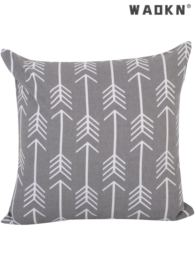 WAOKN Modern Sofa Printed Pillow Covers Set of 4，Decorative Square Throw Pillow Cover,Indoor & Outdoor Cotton Cushion Cases, Geometric Design Grey Pillowcases for Home Sofa - Bed - Couch 18 x 18 Inch - Image 3