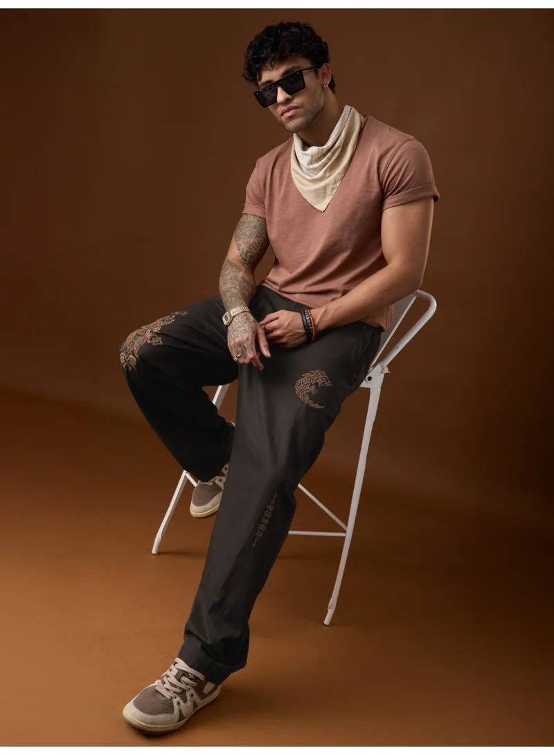The Souled Store  The Souled Store Men Nomad Brown Embroidered Baggy Pants for Men | Best Price UAE