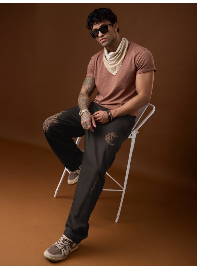 The Souled Store Men Nomad Brown Embroidered Baggy Pants - Image 3