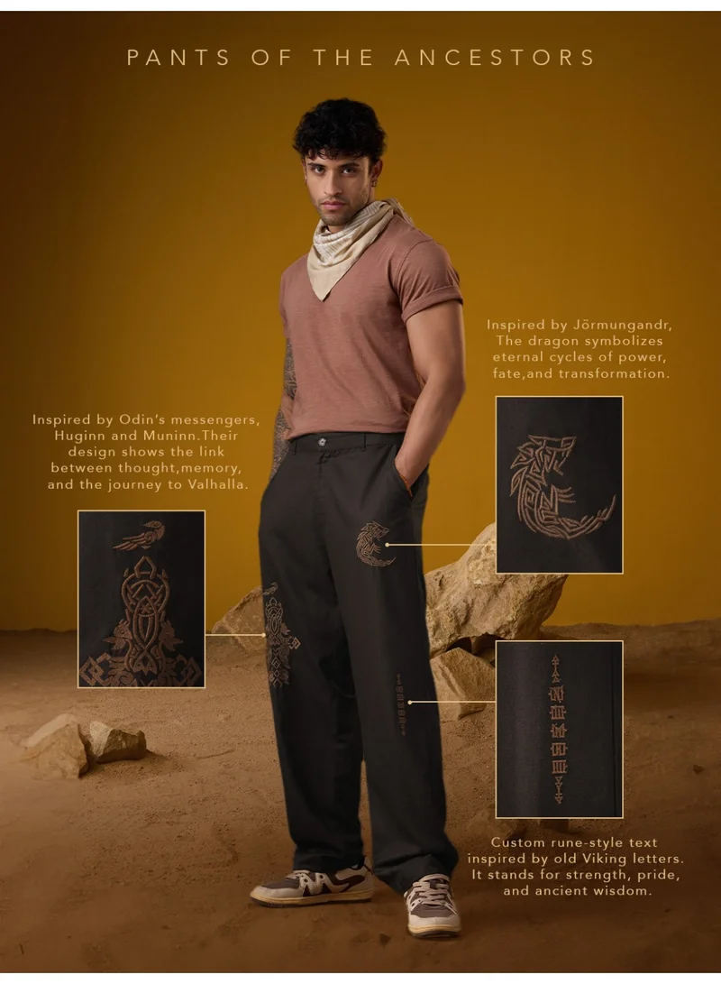 The Souled Store  The Souled Store Men Nomad Brown Embroidered Baggy Pants for Men | Best Price UAE