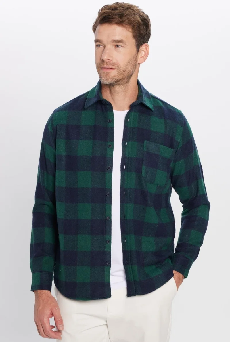 تودورس Men's Classic Fit Regular Cut Lumberjack Single Pocket Checkered Winter Shirt